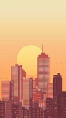 A City Awakens:  Golden hues paint the sky as skyscrapers rise, welcoming a new day in an urban landscape.