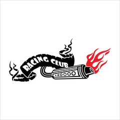 Illustration of exhaust and banner with racing club written on it