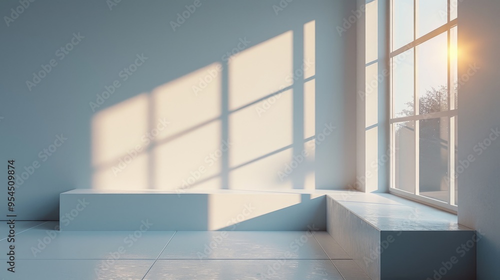 Aufkleber white scale simplistic architecture with a square frame on the right side. realistic lights and shad