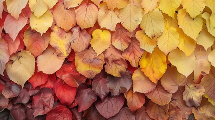 Vibrant autumn leaves palette showcasing a smooth color transition from deep reds to light yellows