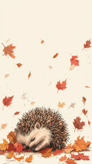 A Sleepy Hedgehog Embraces Autumn's Embrace, Nestled Amongst Falling Leaves.
