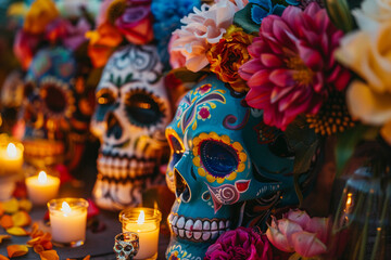 Beautiful greeting card with bright holiday composition for happy to joy celebrate dia de muertos