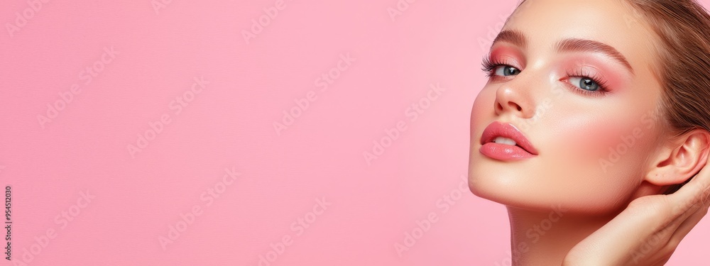 Wall mural a woman's face, eyes closed, with one hand resting under her chin and the other supporting it from b