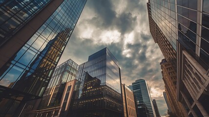 Naklejka premium Low angle view of skyscrapers in city