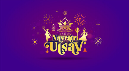 Festive celebration background of Navratri Utsav. Kalash pot, dandiya dance and goddess durga puja background.