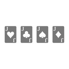 Jack playing cards deck vector icon. Clubs, hearts, spades and diamonds jack pack.