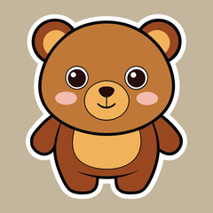 cute kawaii brown bear sticker vector illustration, cute funny bear sticker