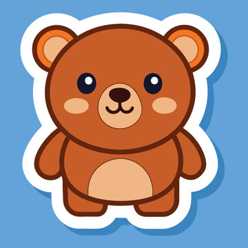 recommend clip art: cute kawaii brown bear sticker vector illustration, cute funny bear sticker