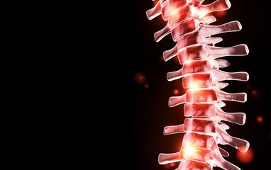Medical illustration of human spine with highlighted pain points, representing spinal anatomy, back pain, or medical conditions.