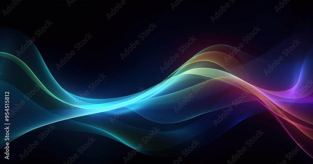 Poster a vibrant abstract wave pattern with smooth gradients and light effects.
