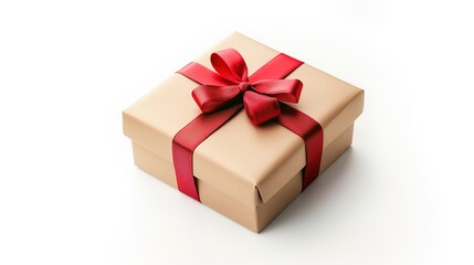 Obraz premium Wrapped gift box with a red ribbon on light background