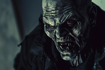 Obraz premium Scary zombie wandering in a street with dramatic lighting on celebration holiday Halloween