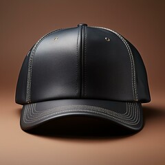 3D rendering of a black leather baseball cap