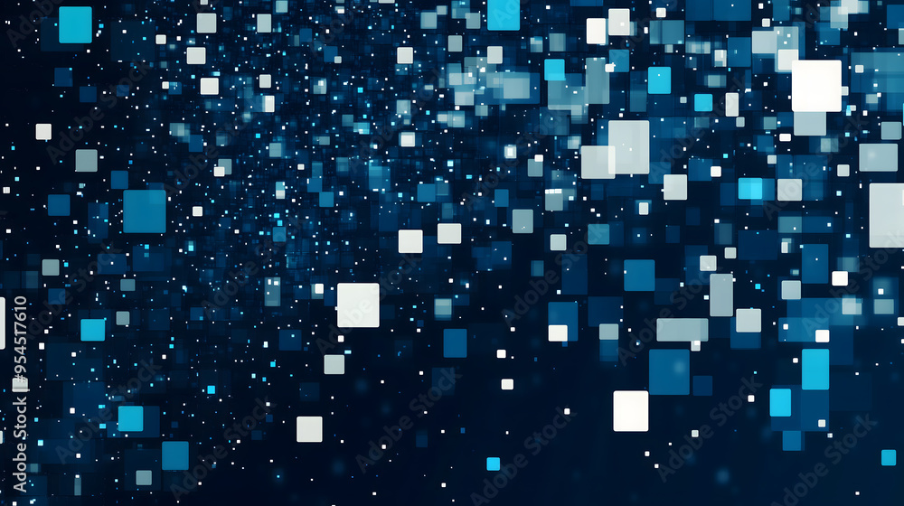 Poster a background with blue squares and white dots, arranged in a grid pattern on the screen generative a