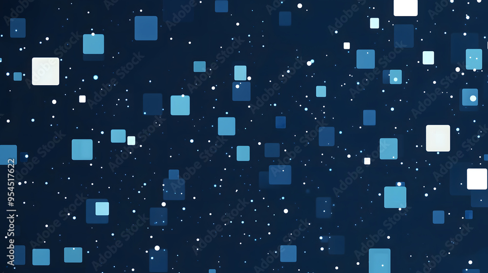 Poster a background with blue squares and white dots, arranged in a grid pattern on the screen generative a