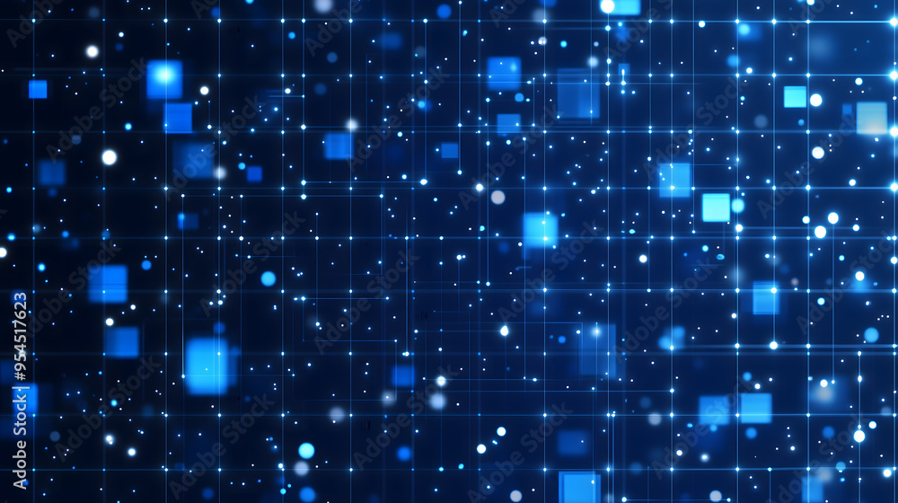 Poster a background with blue squares and white dots, arranged in a grid pattern on the screen generative a