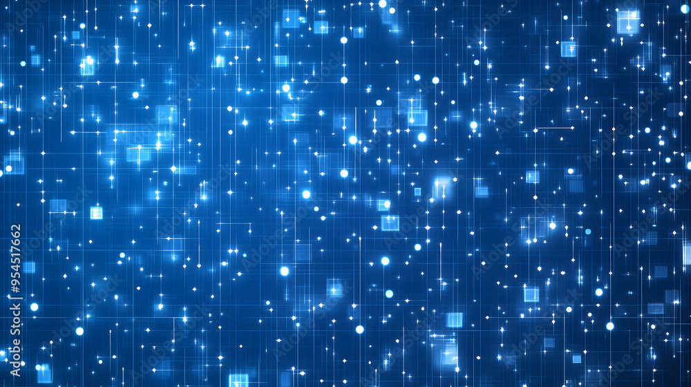 Poster a background with blue squares and white dots, arranged in a grid pattern on the screen generative a