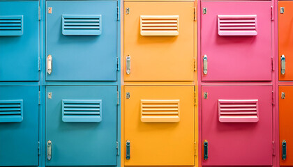 A vibrant close up front view of stack school lockers