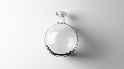 A clear glass laboratory flask, typically used for mixing or holding liquids in experiments.