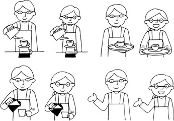 メガネのカフェ店員男女セット