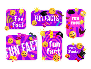 Fun fact illustrations featuring colorful designs and playful emojis promoting interesting trivia and entertainment topics