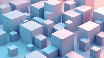 Innovative Tech Background with Perfectly Arranged Glossy Blocks. Blue, 3D Render.