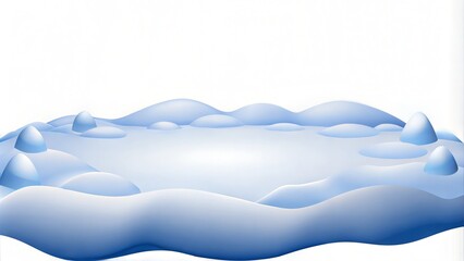 Snowy mountains and lake on the background of blue sky.White banner with blue snow.Neutral winter background of landscape, nature, tranquility.