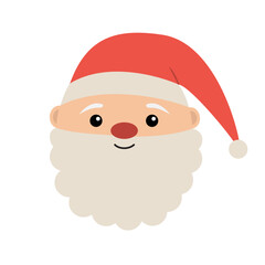 Santa Claus face head icon. Red hat. Merry Christmas. New Year. Moustaches, round beard, brow. Cute cartoon funny kawaii baby character. Childish style. Flat design. White background. Vector