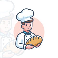 A baker wearing a chef hat and holding a loaf of bread