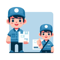 friendly delivery person with a cap and carrying a package