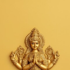 Fototapeta premium Gold Plated Hindu Goddess Durga Sculpture with Multiple Arms in Traditional Attire for Worship