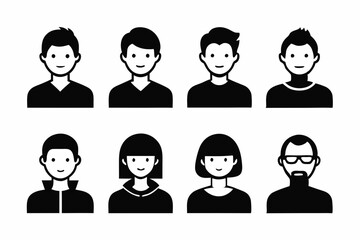 Profile avatar icon set. Male and female head sign silhouette vector