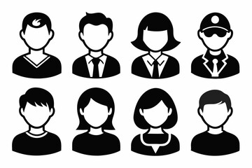 Profile avatar icon set. Male and female head sign silhouette vector