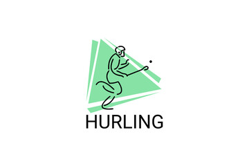 hurling sport vector line icon. an athlete playing hurling. sport pictogram, vector illustration.