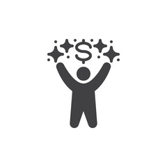 Person with raised arms and money vector icon