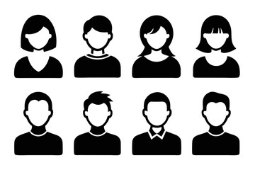 Profile avatar icon set. Male and female head sign silhouette vector