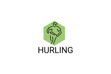 hurling sport vector line icon. an athlete playing hurling. sport pictogram, vector illustration.