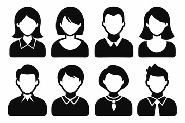 Profile avatar icon set. Male and female head sign silhouette vector