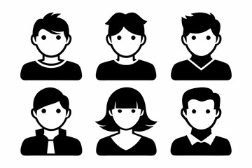 Profile avatar icon set. Male and female head sign silhouette vector