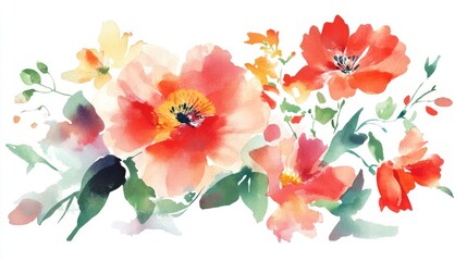 Watercolor illustration of flowers Handcrafted composition Extensive collection of watercolor elements suitable for textile and wallpaper design as well as greeting cards