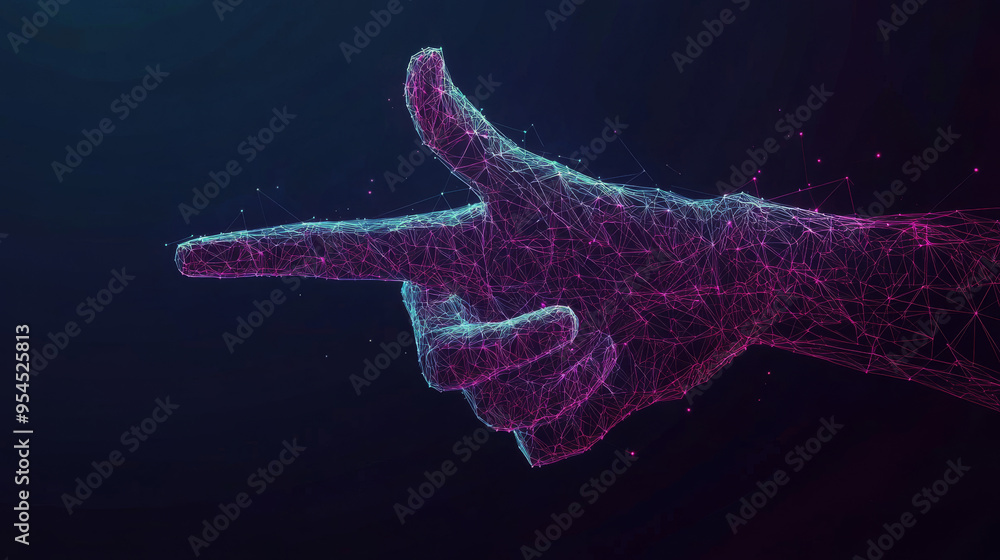 Aufkleber an abstract digital hand pointing, depicted with forefinger in polygons and lines. this vector low p