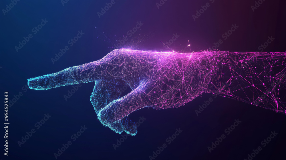 Aufkleber an abstract digital hand pointing, depicted with forefinger in polygons and lines. this vector low p