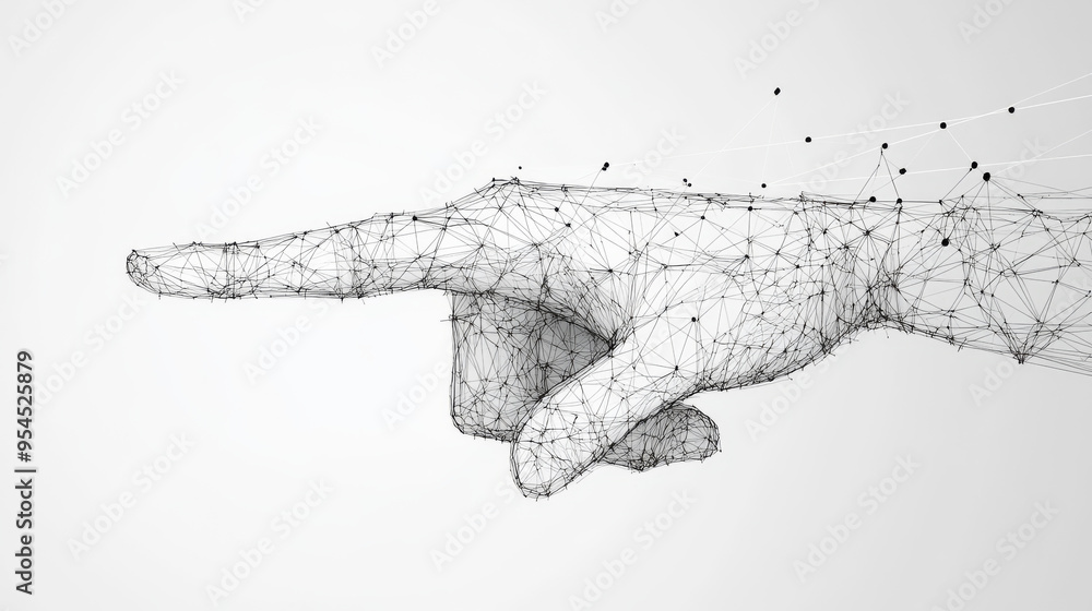 Aufkleber an abstract digital hand pointing, depicted with forefinger in polygons and lines. this vector low p