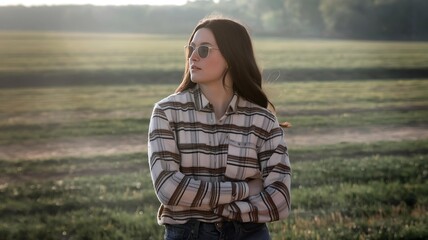 portrait of a girl in a green  field 