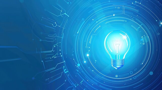 Abstract blue light bulb with digital world inside, Technology Network Da
ta Connection, dark blue background