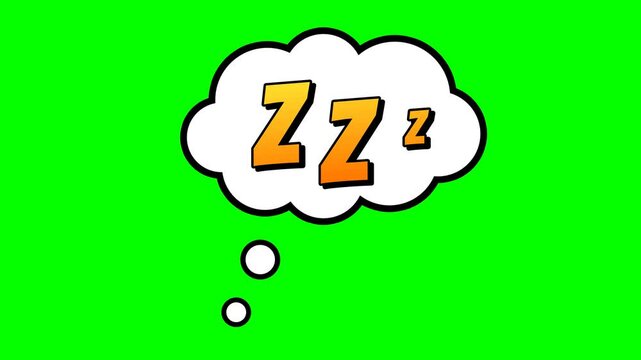 Sleep Bubble ZZZ Animation cartoon style. Transparent background or green background. 4K