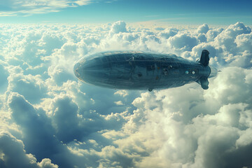 Sky High Adventure: Denim Dirigible Floating Above Cloud Level