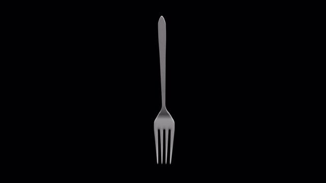 3D Fork Rotating on a Transparent Background. Seamless Loop. Kitchen Items. 4K