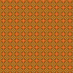 Abstract mosaic pattern Small white yellow red geometric motifs on a muted orange apricot peach background