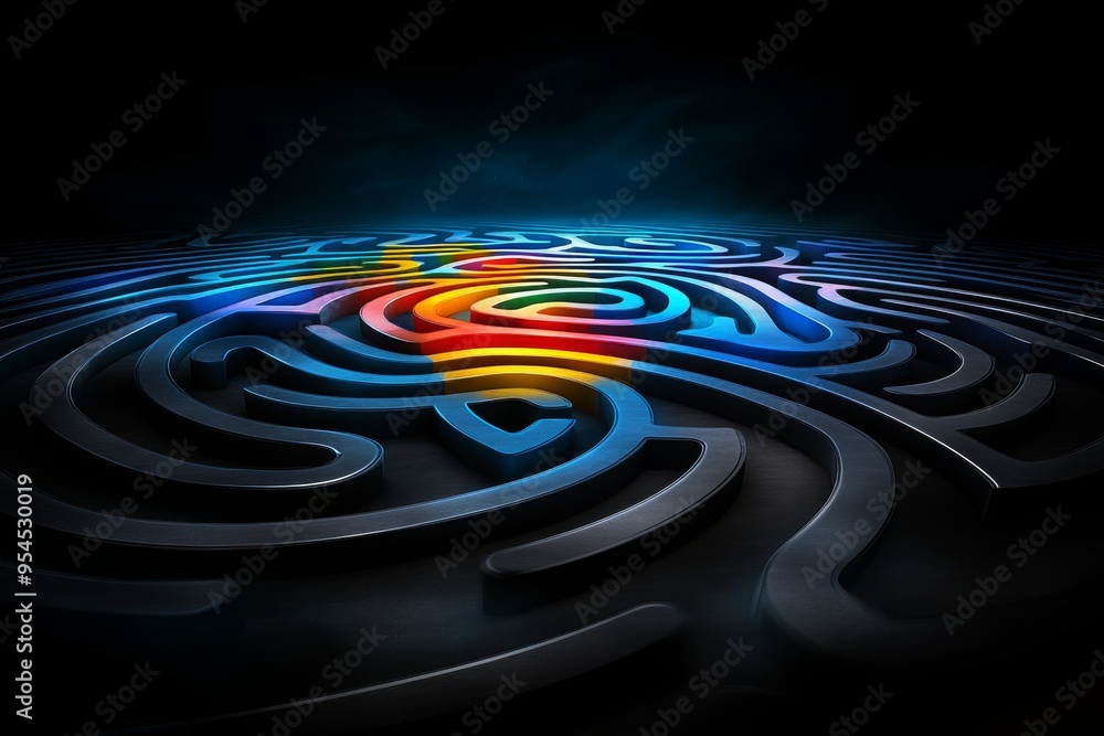 Poster abstract labyrinth of complex cognitive process in digital art